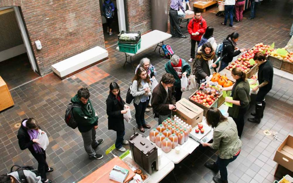 Indoor farmers market at Vassar College