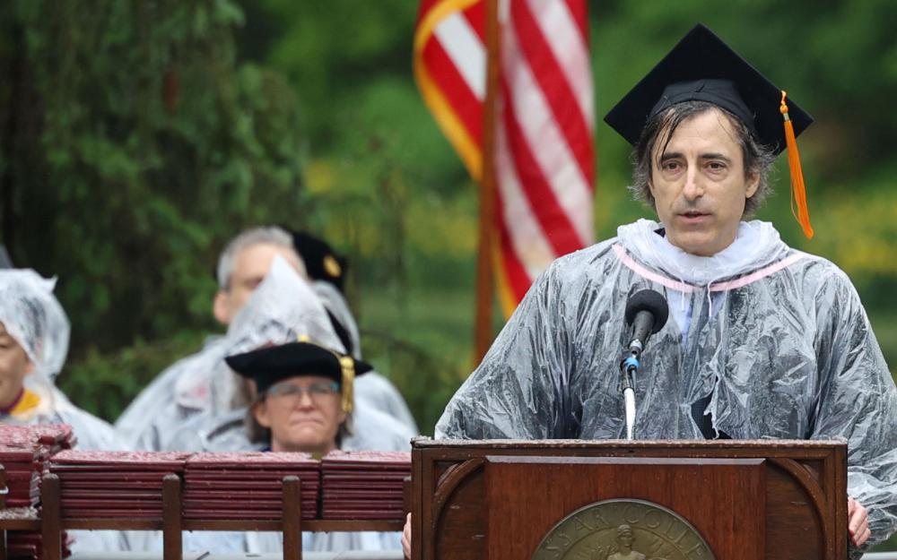 Noah Baumbach addressing the audience at Commencement.