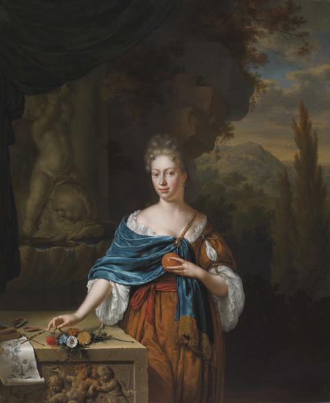 Willem van Mieris (Dutch, 1662–1747), Portrait of Dina Margareta de Bye, 1705, oil on panel, 7 × 5 1/4 in. (18 × 14.4 cm), The Leiden Collection, New York