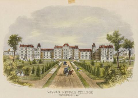 Vassar Female College Color wood engraving by William Barritt and Benson J. Lossing