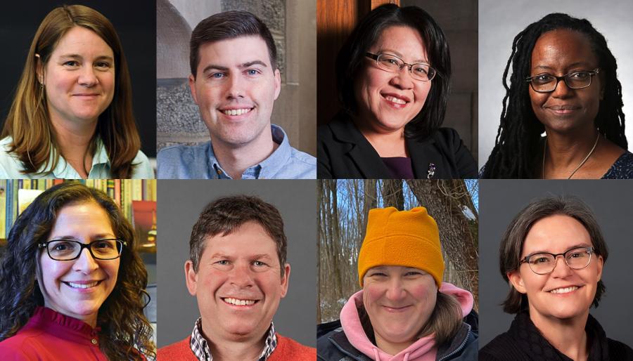 Photo collage of eight faculty members headshot portraits.