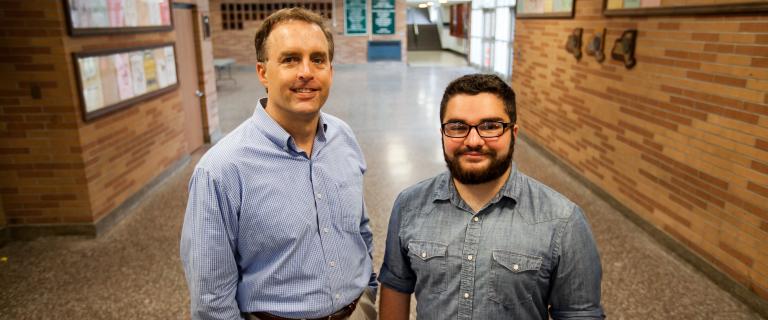 Image of education professor Chris Bjork and Ford scholar Kyle DeAngelis ’15