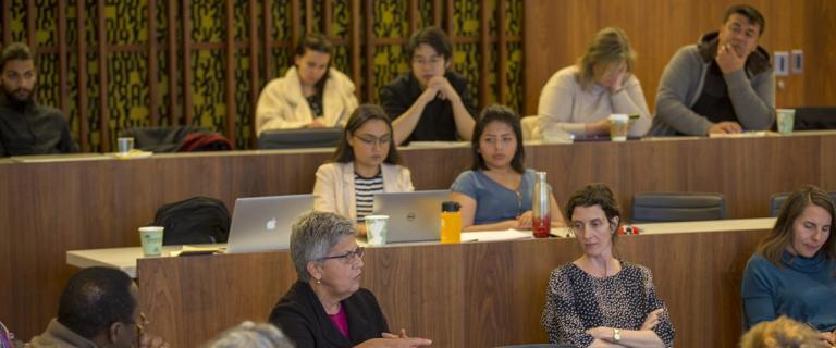Consortium Project Director and Chair of the Steering Committee Maria Höhn of Vassar speaks during a discussion with students and faculty at the the April 27, 2018 convening of the Consortium at Bennington College.
