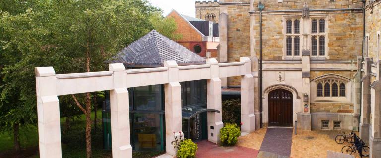 An aerial view of the Frances Lehman Loeb Art Center