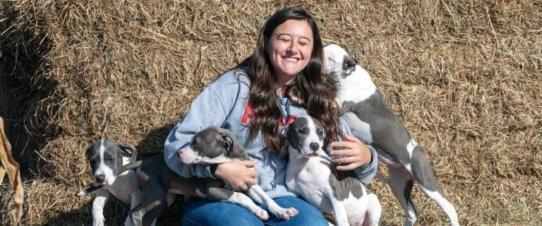 Samantha Wiltse of Hudson Valley Animal Rescue and Sanctuary with puppies