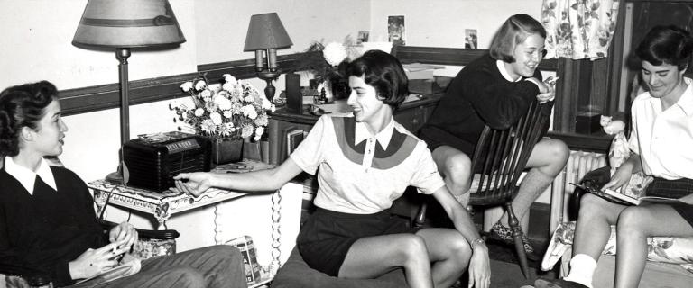 Female students relaxing in their dorm rooms, c1950s