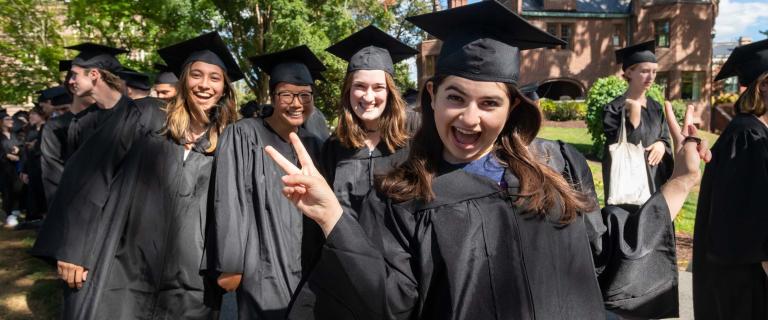 Students in caps and gowns lined up for procession at Vassar College Convocation.