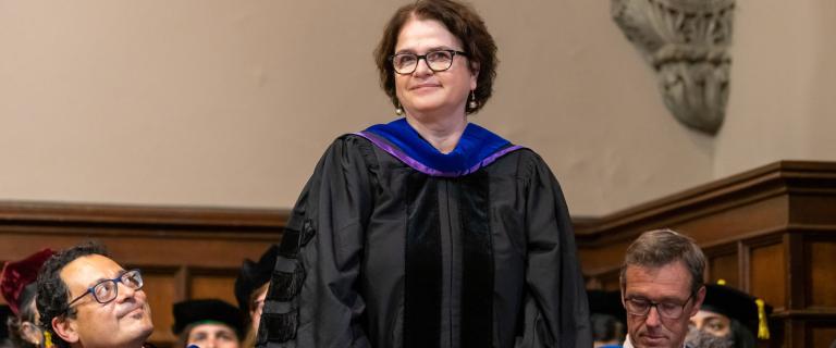 Paulina Bren wearing black gown at Vassar College Convocation.