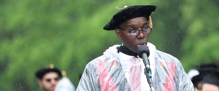 Demetrius Eudell addressing the audience at Commencement.