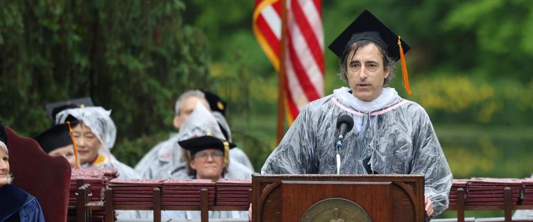 Noah Baumbach addressing the audience at Commencement.