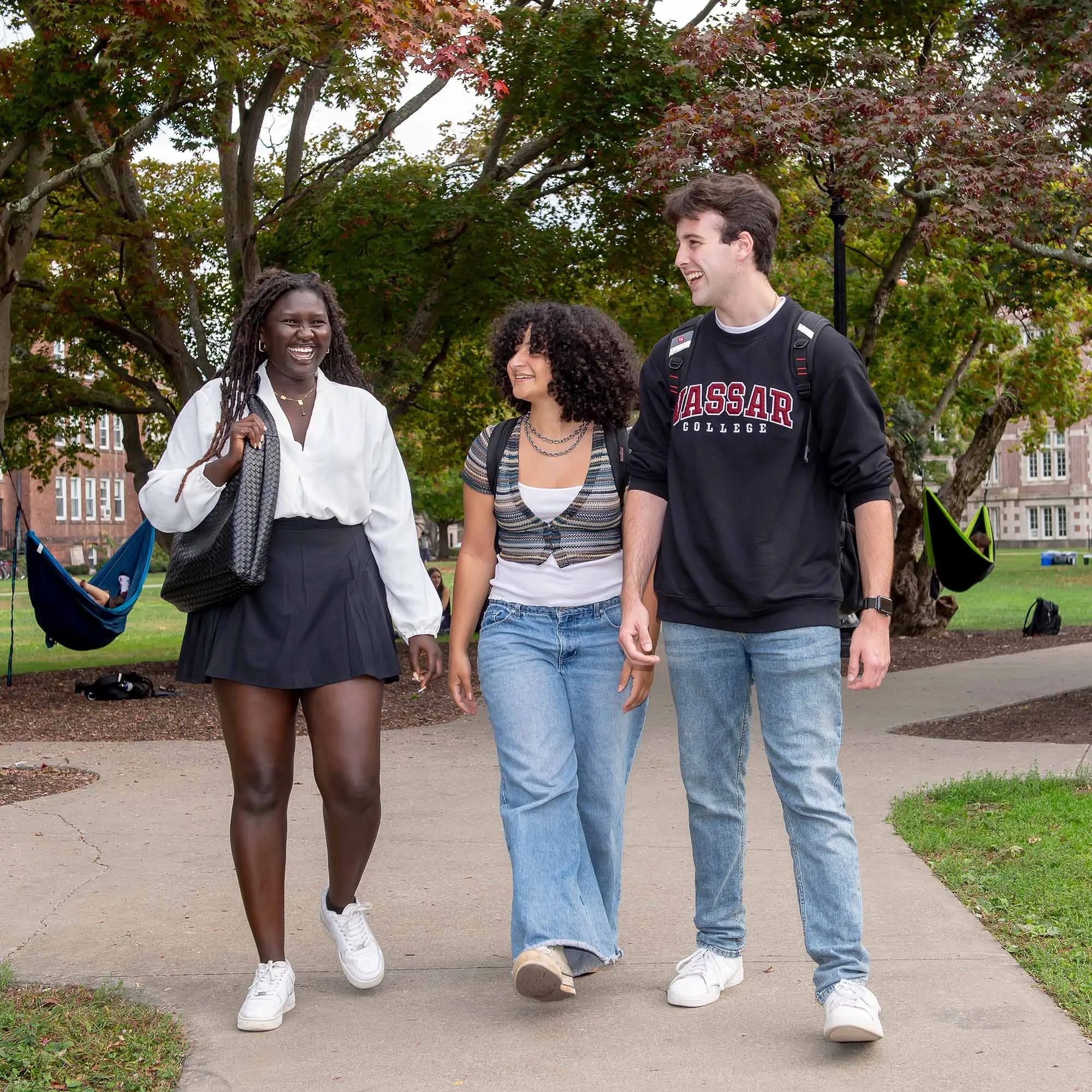 students walking through campus