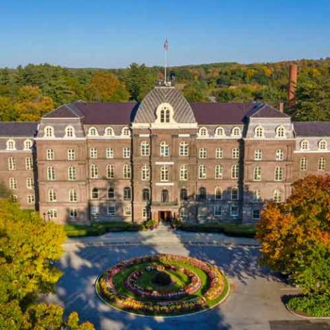 Aerial shot of Vassar’s Main Building