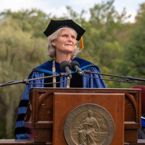 President Elizabeth Bradley said she was pleased that the Vassar community was finally able to gather together again … in person!