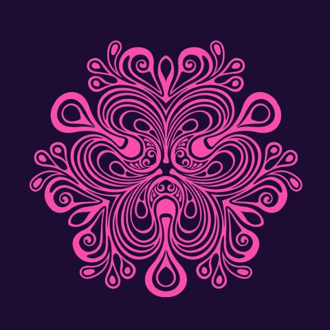 Pink abstract art on a dark purple background
