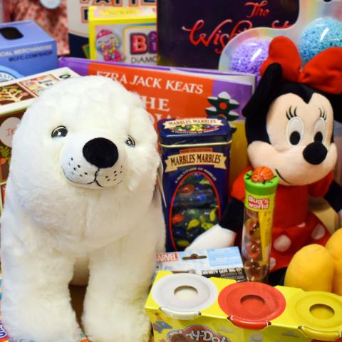 Toys, books and other gifts from members of the Vassar community were on display in the Office of Community-Engaged Learning. They will be distributed to children of local migrant farmworkers by Rural & Migrant Ministry