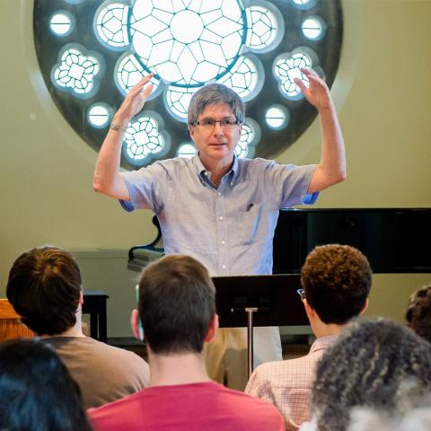 Music Professor Brian Mann teaching students