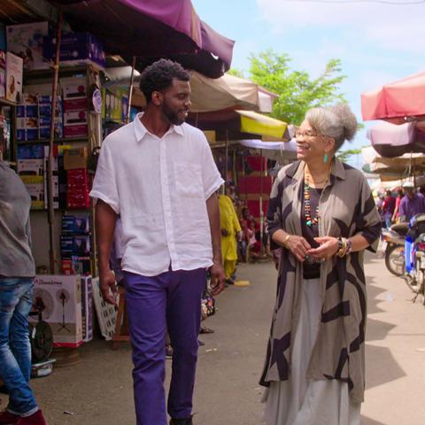  Dr. Jessica B. Harris and Stephen Satterfield in a scene from <em>High on the Hog: How African American Cuisine Transformed America</em>.