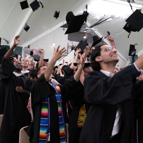 Vassar 2020 Commencement graduates throwing caps