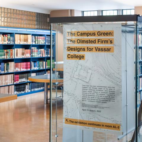 The exhibition, set in Vassar’s Art Library, is part of a series focusing on the history, preservation, and planning of the Vassar campus, organized by the Vassar Art Department.