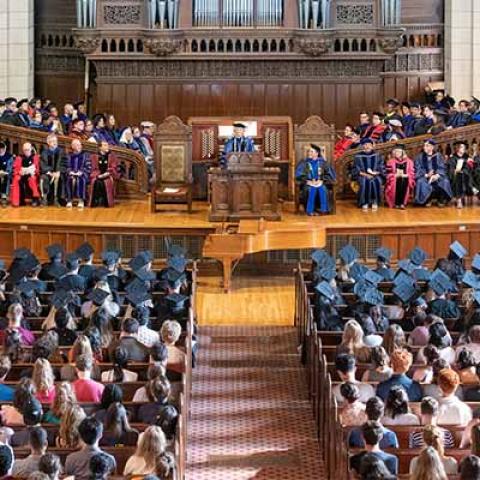 Campus community members assemble inside the Vassar Chapel on Convocation day.