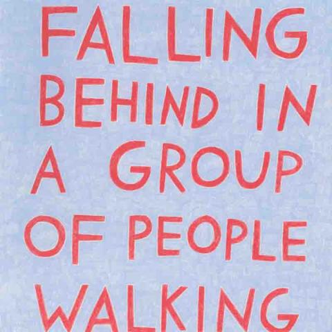 Blue background and red lettering "Falling Behind in a Group"