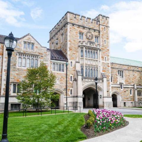 Photo of a building on the Vassar campus during springtime