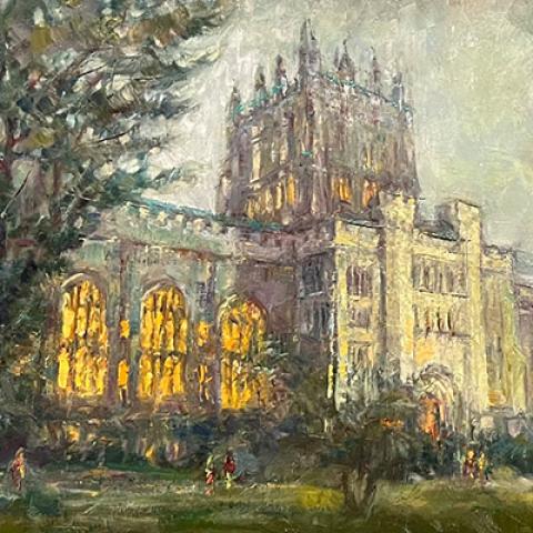 A paintings of Vassar’s Thompson Memorial Library.