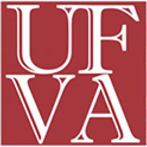 Red background with the letters "UF" and "VA" stacked on top of each other filling the window.