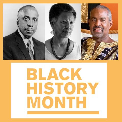Collage of three people with the "Black History Month" logo.