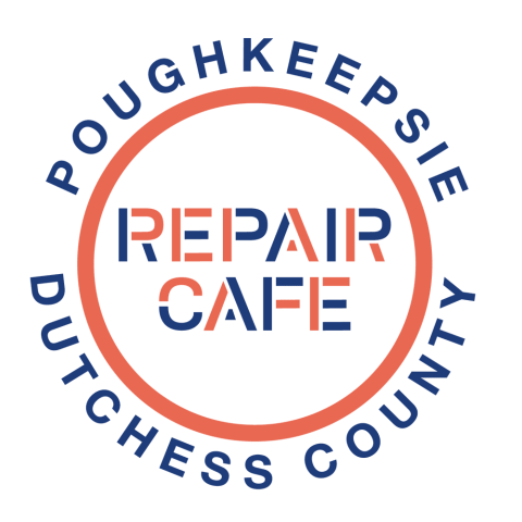 Circular graphic with text that reads: Poughkeepsie Repair Cafe Dutchess County.
