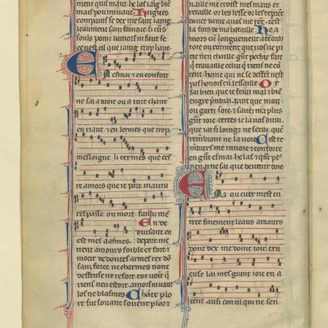 Photo of medieval manuscript with music.