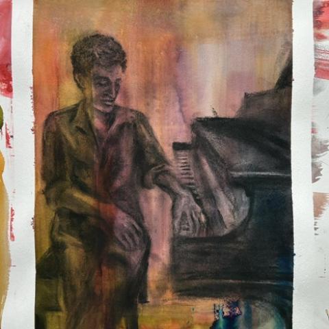 Illustration of a person next to a piano
