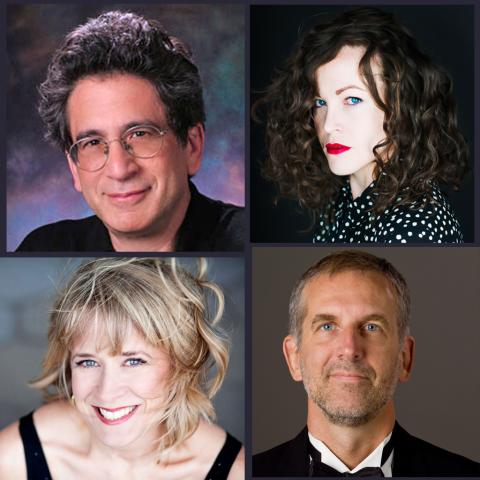 Four individual portrait-style images of adults arranged in a grid layout with varied expressions and backgrounds.