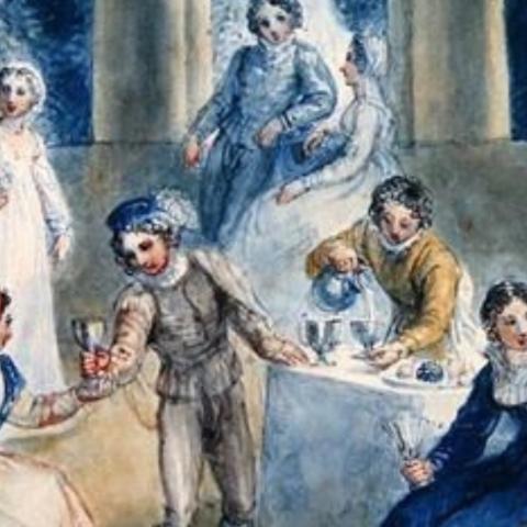 Detail of a painting depicting a social event in the fourteen century.