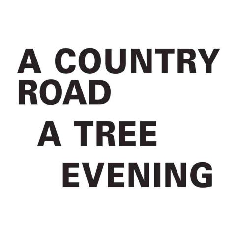 Plain black text on a white background. The text reads "A country road. A tree. Evening."