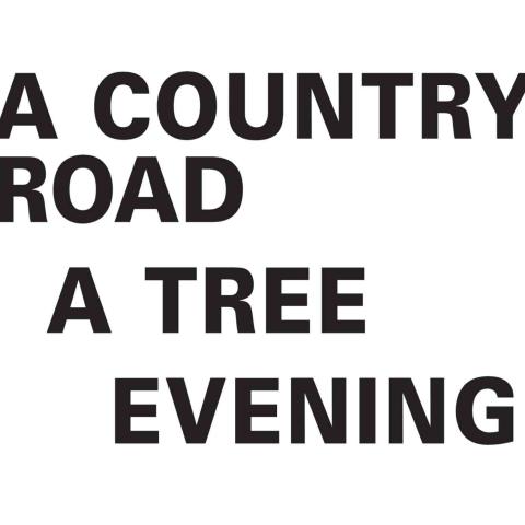 Plain black text on a white background. The text reads "A country road. A tree. Evening."