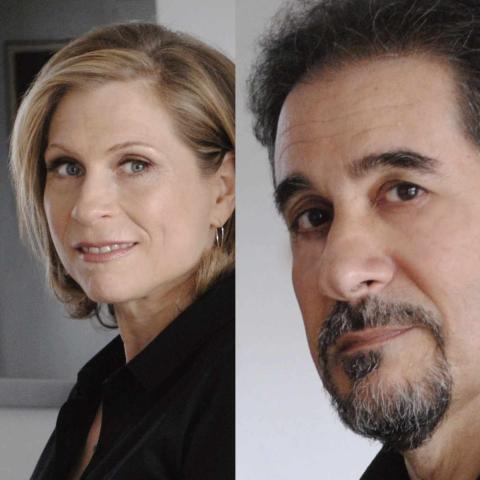 An image comprised of two photos. The left photo shows Amy Burton, a person with short blond hair and a dark shirt. The right photo shows John Musto, a person with dark hair.