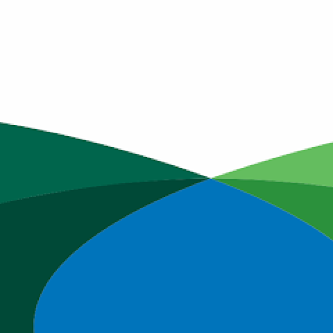 A logo with greens and blue.