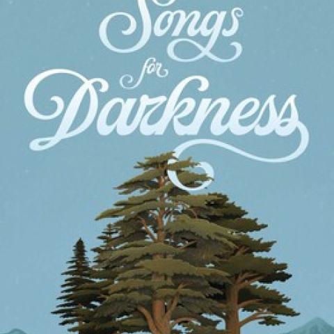 Cover image of the book Songs for Darkness, showing illustrated trees with a blue background.