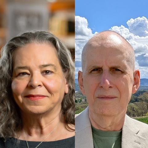 Photo collage headshots of Mark Andrews and Lizabeth Paravisini-Gebert.