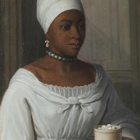 Detail of a painting depicting person serving a drink.