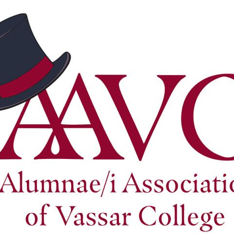 Alumnae/i Association of Vassar College logo with a tilted top hat and burgundy hatband.