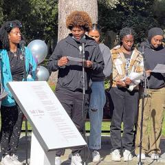 Eight members of the Black Student Union recited Maya Angelou’s “Still I Rise” at the dedication of the Garden to Celebrate Black Lives. 